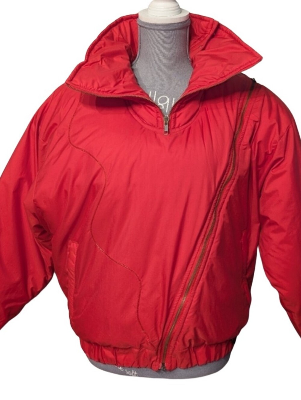 COLD STORAGE Red Retro Ski Jacket Asymmetric Zip Funnel Neck Vintage Medium